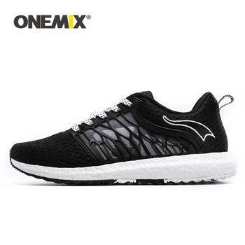 

ONEMIX Lightweight Men Running Shoes Women Casual Shoes Breathable Mesh Upper Black Comfortable Sneakers