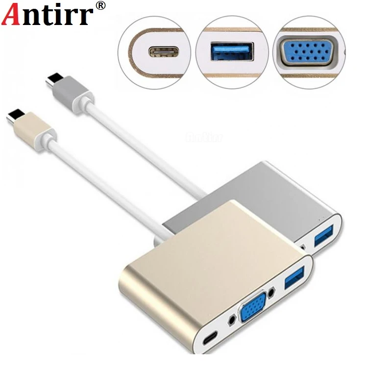 

Antirr 3-In-1 USB 3.1 Type C To VGA Adapter Cable Type-C USB 3.0 Charger Charging Port Digital Multiport Adapters