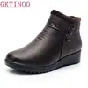 2022 Winter Women Leather Warm Ankle Boots Plush Wedge 1