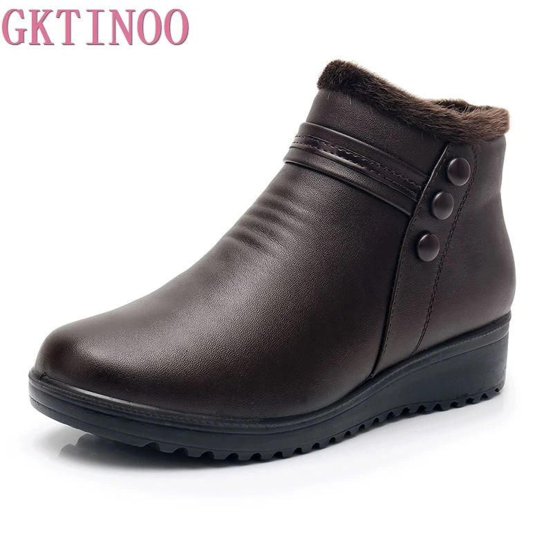 GKTINOO Botas cuero para mujer, zapatos de cuña de felpa, talla 35 41, para otoño e invierno, de nieve| - AliExpress