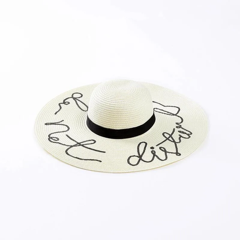 

Dropshipping Summer Do Not Disturb Sequin letter Wide Brim Sun Hats For Women Beach Vacation Fashion Girls Straw Hat