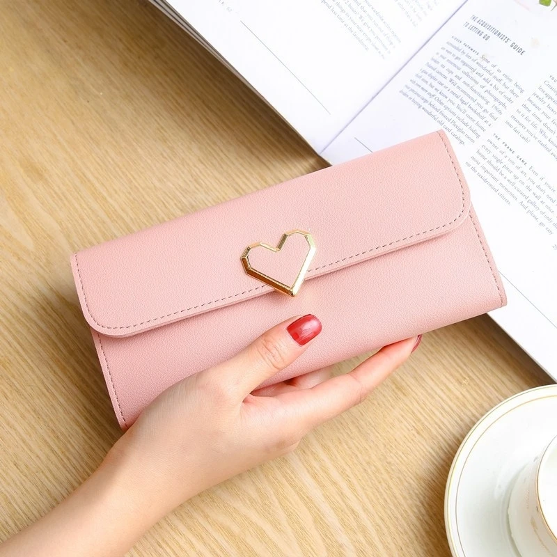 

Plain Heart-Shaped Wallet Ladies Long Multi-Card Position Buckle Mobile Phone Women's Wallet