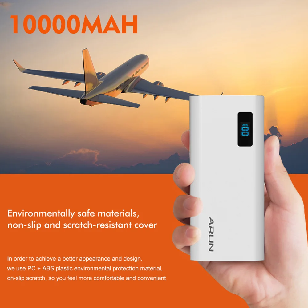 Арун повербанк Мощность Bank 10000 мАч внешний аккумулятор Quick Charge 3 0 Dual USB ЖК дисплей