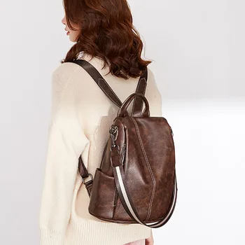 

Anti-theft Vintage Backpack PU Leather Multifunction School Bag Women Backpacks Large Capacity Travel Bags Ladies Book Pack Ins