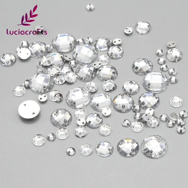 Lucia crafts 4/6/8/10/12mm Clear Acryl Sew-on Round Flatback Rhinestone Accessory DIY Sewing Crafts Materials D1207