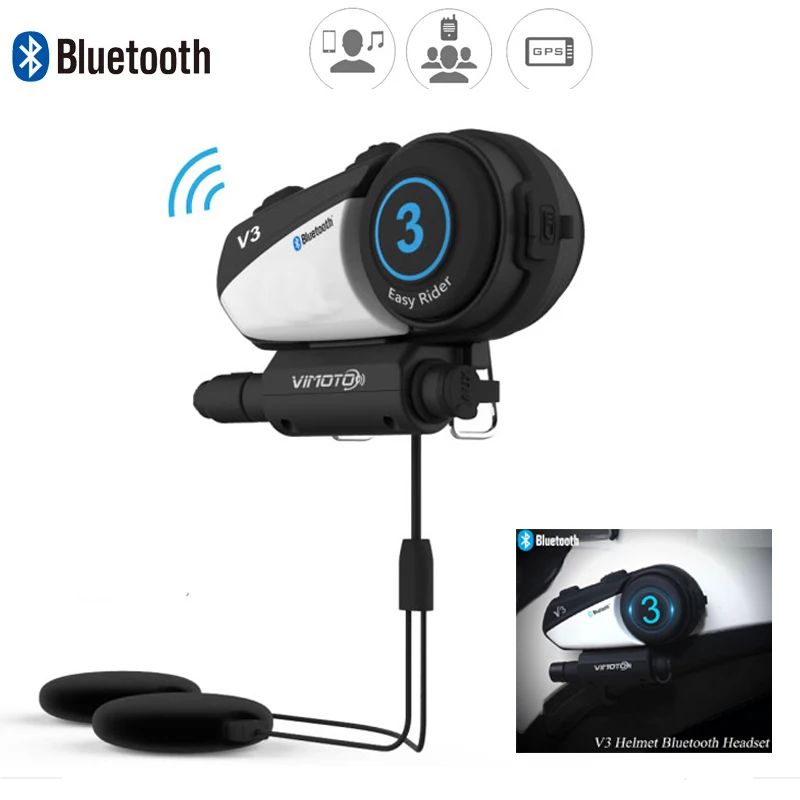 

Vimoto V3 Motorcycle Helmet Intercom Easy Rider Bluetooth Headset Multi-functional Headphones For Two Way Raidos
