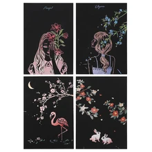 4 листа/Лот, соскабливающая краска, скретч, ночной вид, милая девушка, винтажная открытка, рисунок, фейерверк, масляная открытка-картина