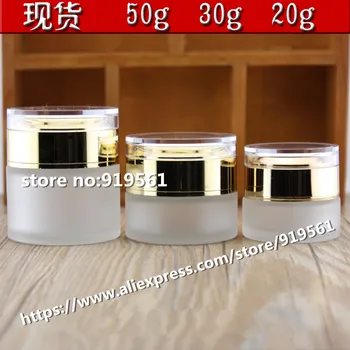 

Free shipping 20g / 30g / 50g Frosted cream glass bottle with Gold lid, cream jars / empty glass jar