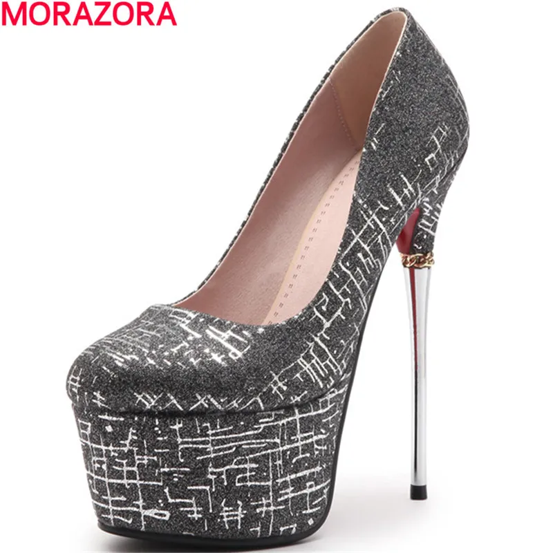 MORAZORA super High heels shoes women pu leather sexy glitter pumps