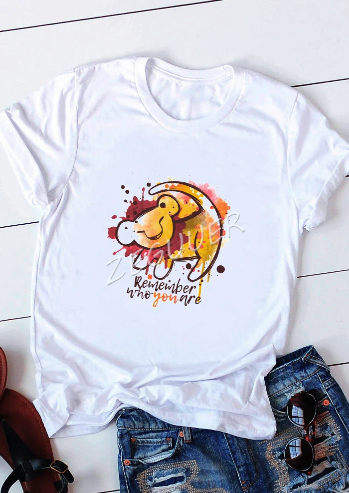 

Remember Who You Are Tops Lion King Graphic Lady T-Shirt Streetwear Hakuna Matata Girl Shirt White Cotton O-Neck Casual Tees