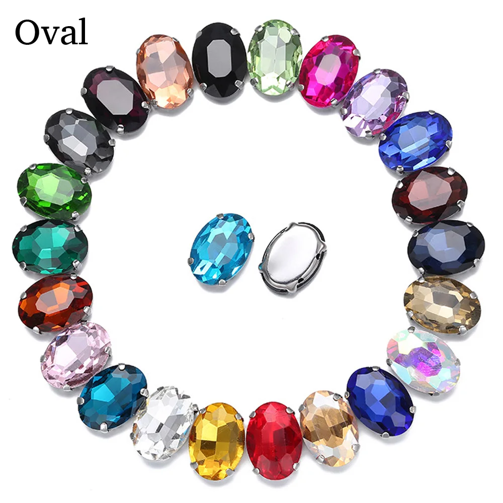 

Glitter Oval Silver Claw Base Shiny Crystal Strass Fabric Glass Beads Needlework Trim Sewing Rhinstones for Clothes Garment Gems