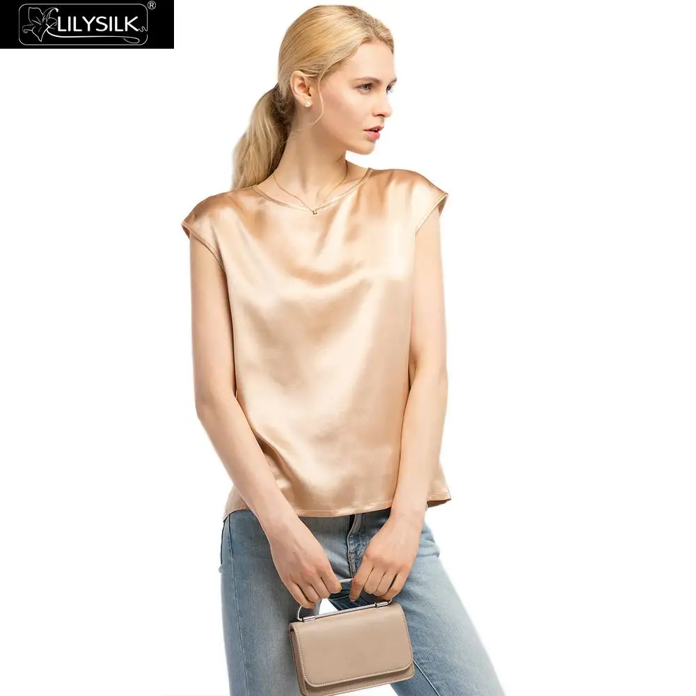 

LilySilk T Shirt Women Basic Cap Sleeves Silk Lady New Free Shipping