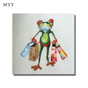 

Wholesale Abstract animal Funny shopping frog Oil Painting on Canvas Large Wall Pictures for Room Decor No Framed Wall Painting