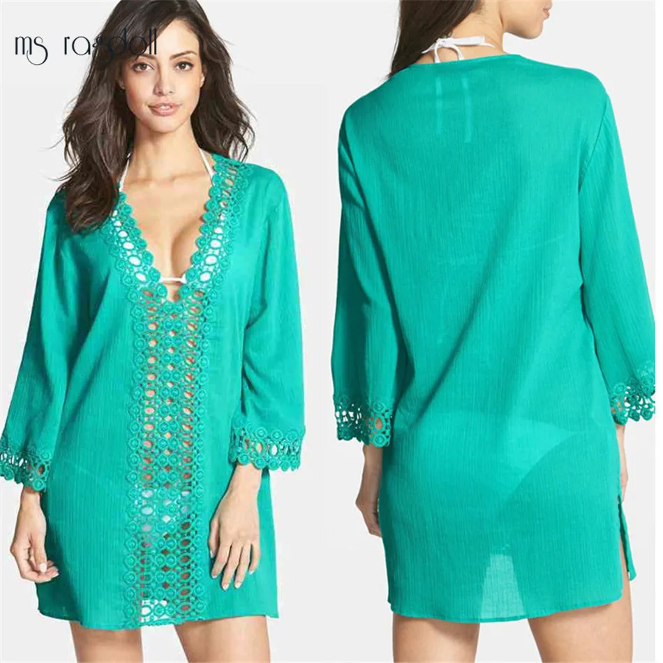

Summer Pareo Beach Tunic Wear Sexy Swimsuit Cover Up Dress Swimwear Women Kaftan Plus Size Bikini Sheer Dress Robe De Plage