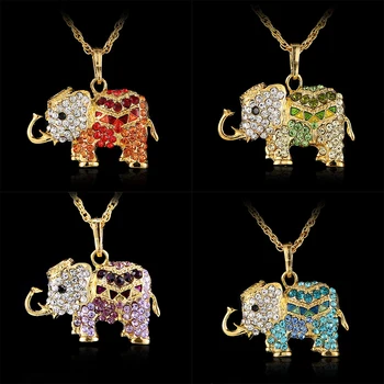 

Long Fashion Necklaces For Woman Purple Red Top Crystal Elephant Pendants Charms Women Character Elegant Necklace Sweater Gifts