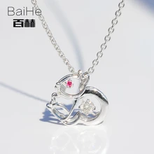 BAIHE Solid 14K White Gold 0.08ct Certified H/SI Round 100% Genuine Natural Diamonds Wedding Women Trendy Fine Jewelry Necklaces