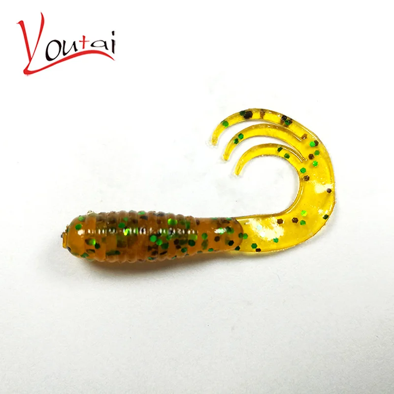 

Youtai Hot selling!14pcs/Lot 40mm Salt Smell Soft Worm Baits Artificial 0.85g Curly tail Soft bait Soft mud Body flavor