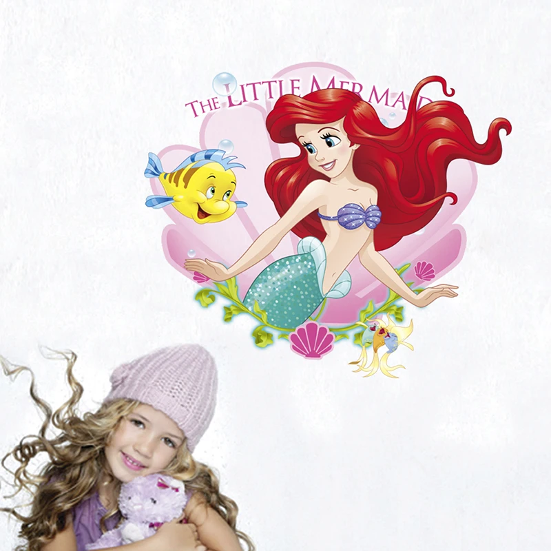 Little Mermaid Disney Cartoon Princess Wall Stickers For Bathroom Home Decoration 3D PVC Poster Kids Rooms Wall Art Decals