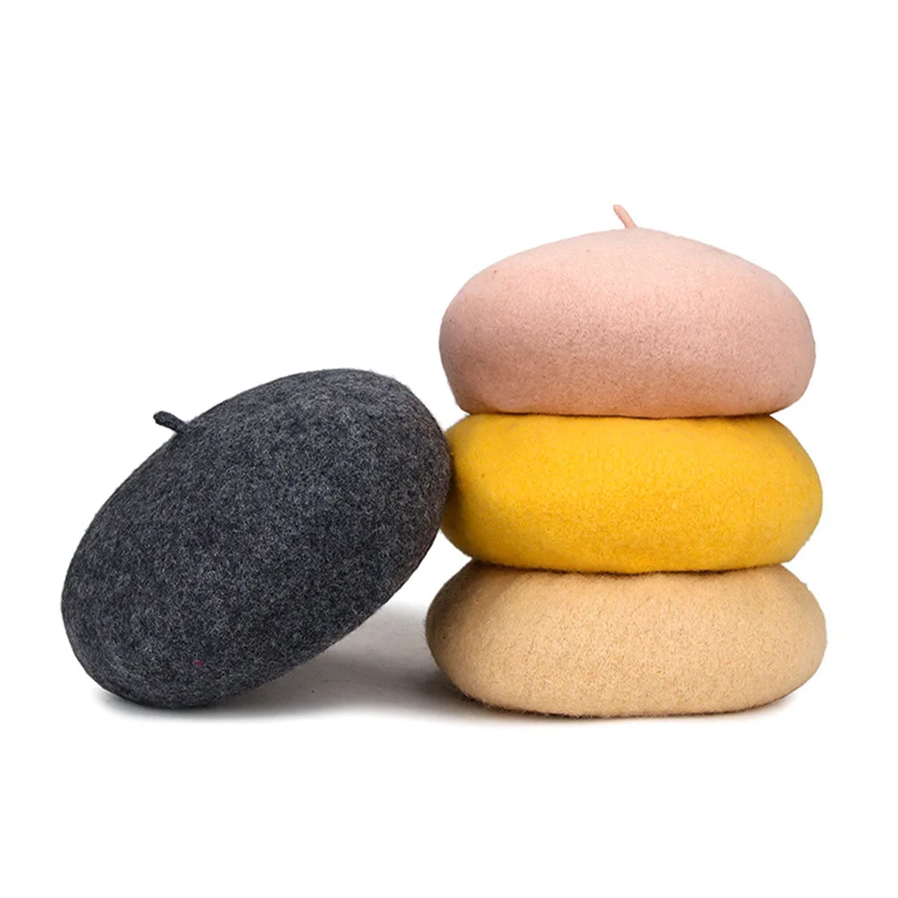 

New Wool Women Beret Hat Red Fashion Winter Hat Berets for Lady Korean Style Painter Boonet Solid Muts Cute Cap Party Headwear