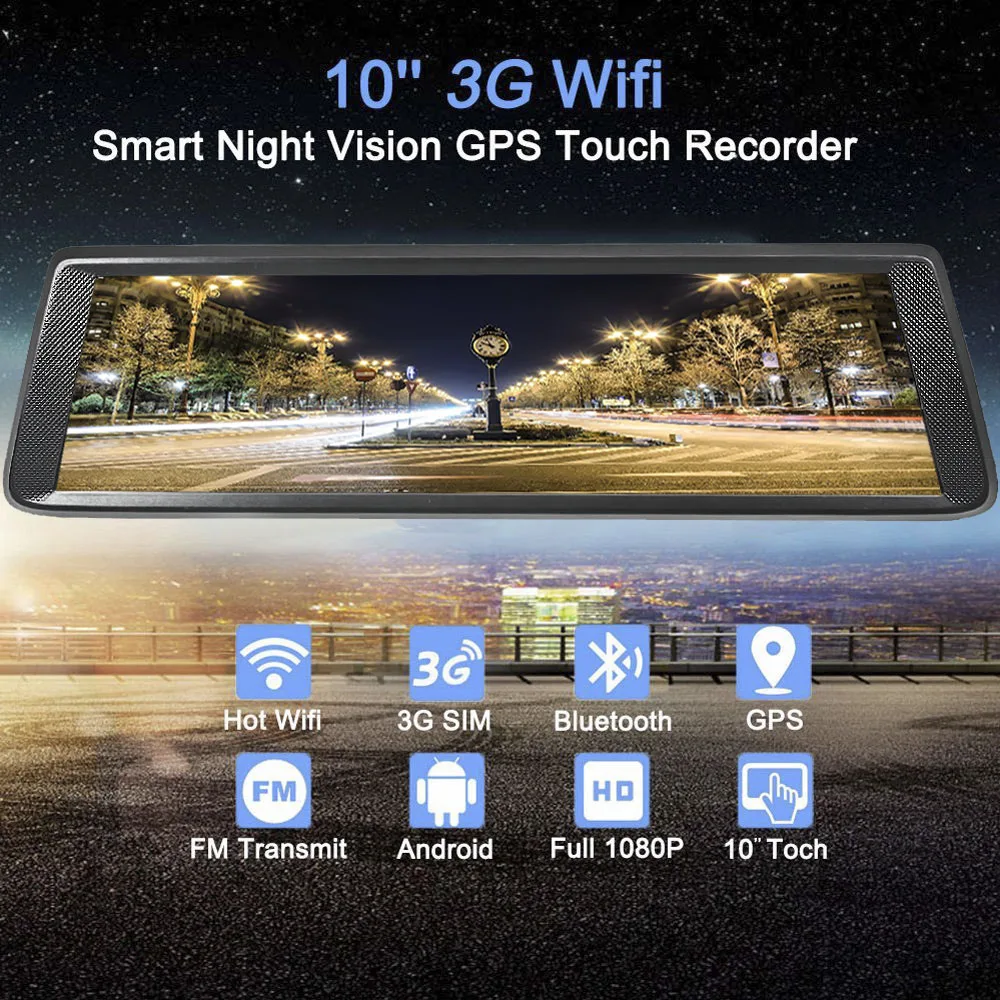 Автомобильные видеорегистраторы HGDO 10 &quotTouch Android 5 0 GPS навигаторы FHD 1080P зеркальный