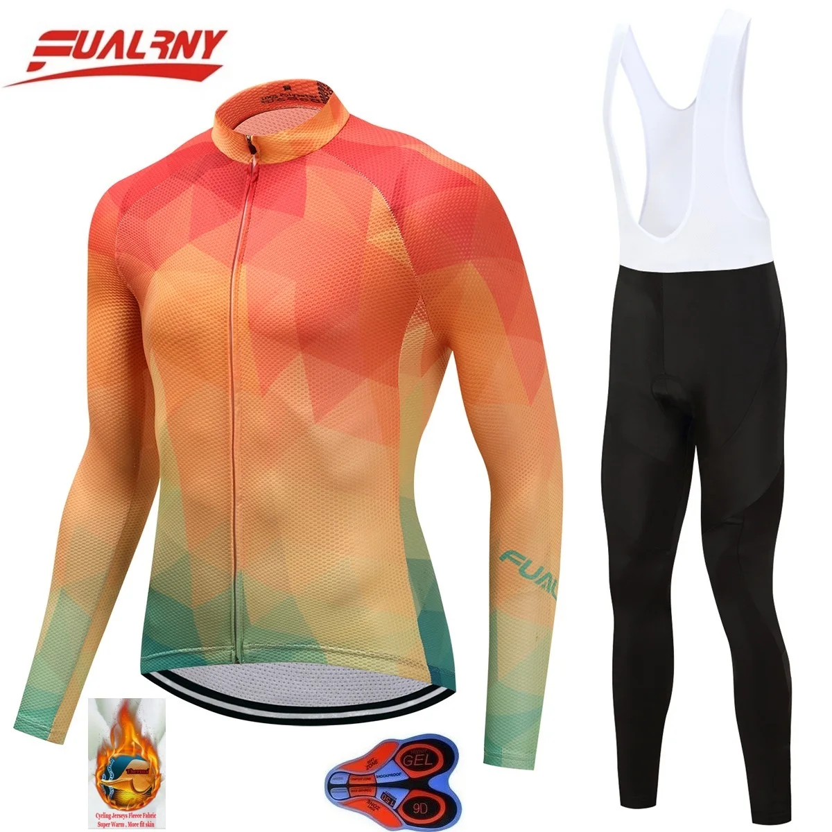 Комплекты Джерси с длинным рукавом FUALRNY Ropa Ciclismo для велоспорта 9D гелевая/Зимняя