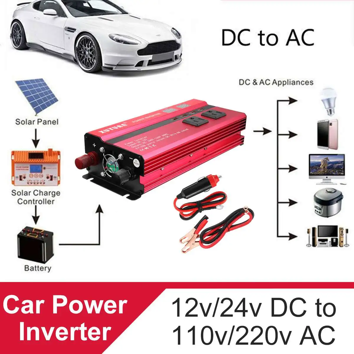 KROAK 4000 Вт DC12/24 В к AC110V/220 В солнечный инвертор алюминиевый сплав вентилятор охлаждения для мини электрические шлифовальные машины мини электрические инструменты