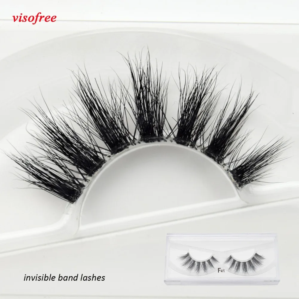 

Visofree Mink Eyelashes Clear Band EyeLashes Crisscross Transparent Band False Eyelashes Handmade Dramatic Lashes Upper Lash F41