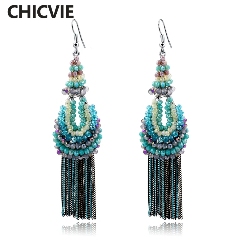 

Vintage 2016 Blue Tassel Long Earrings Women Ethnic Resin Bohemian Earrings Fashion Jewelry Brincos Drop Shipping SER160030