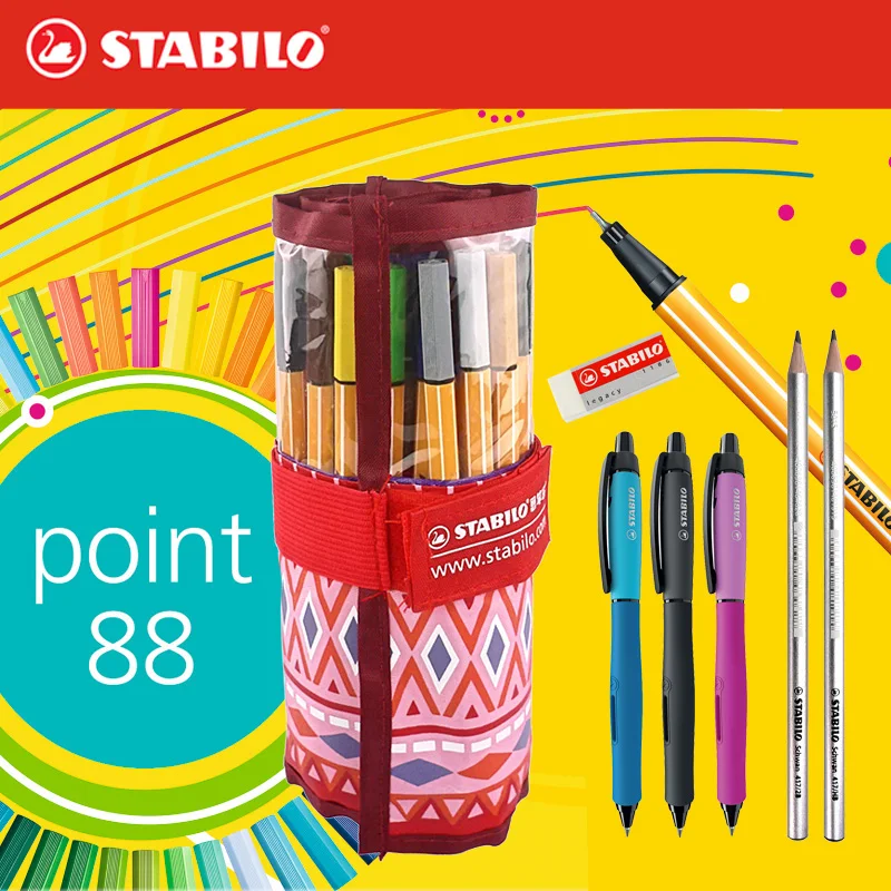 Stabilo Point 88 Fineliner Pens Roller Set 0.4 mm Art Marker Technical Drawing liner 25 Colors With Gel Pen Eraser Pencils