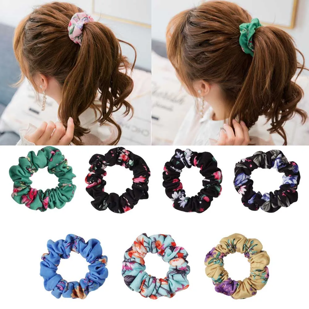 

1 PC Cotton Fabric Hair Scrunchy Ponytail Holder Large Flower Print Elastic Hair Scrunchies Hair ties Gum Hair Bands