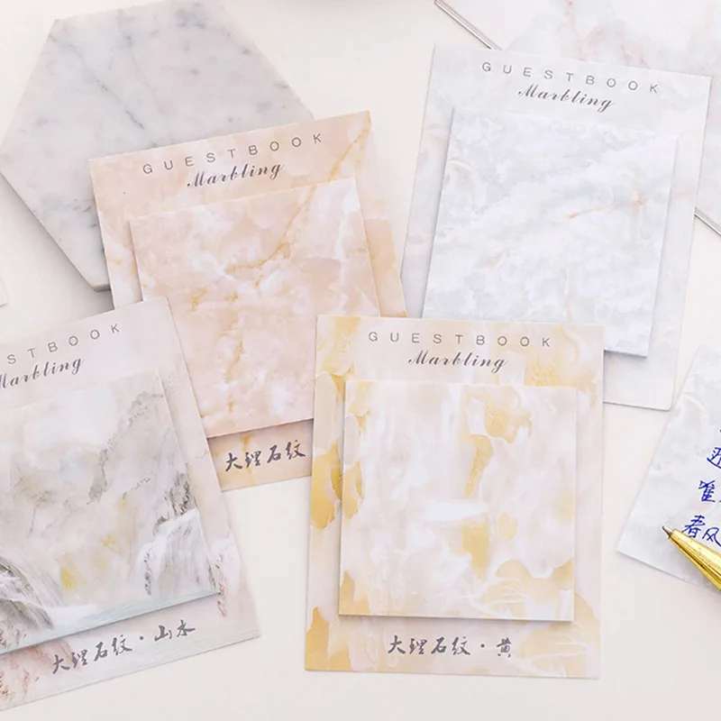 

2Pcs Cute Kawaii Marble Memo Pad Sticky Note Stationery Sticker Paper Index Tabs Post Planner Notepad Office School Supply Stick