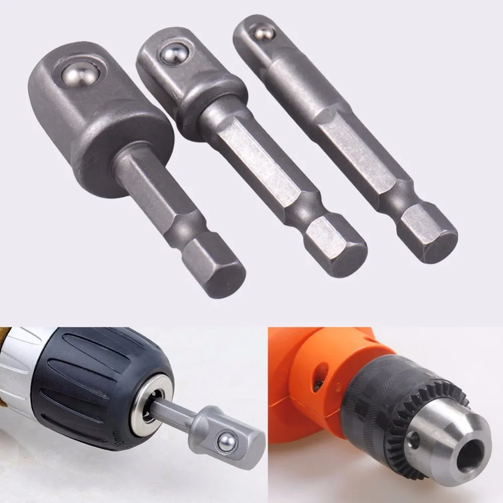 PW TOOLS 3Pcs/Set Chrome Vanadium Steel Socket Adapter Hex Shank Extension Drill Bits Bar Hex Bit Set 1/4