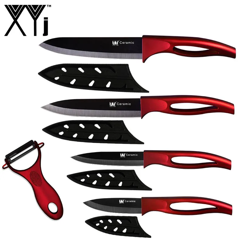 Red H Black B XYj кухонные Кухонные керамические ножи 3 ''для очистки овощей 4'' Универсальный 5 ''для нарезки 6''' поварской нож многоцветная ручка 5 шт. набор ножей - Цвет: Red H Black B