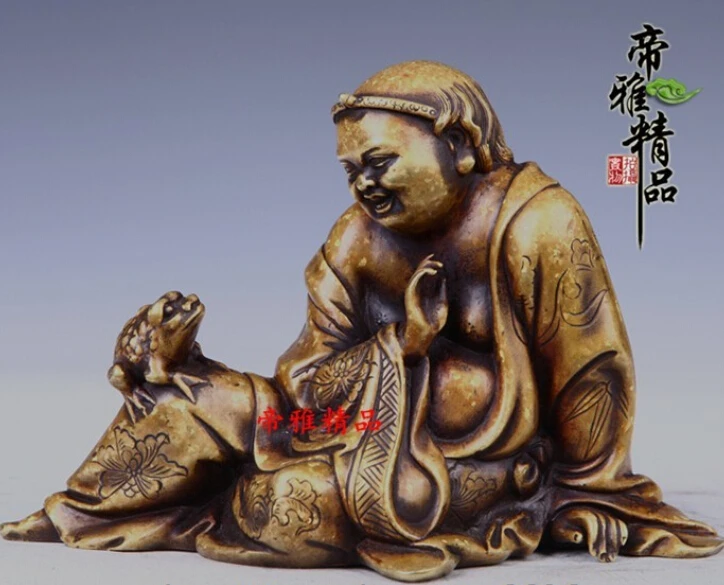 

R0717 Details about Chinese Palace Bronze Copper Gild Wealth Liuhai Play Golden toad Bufonid Statue B0403