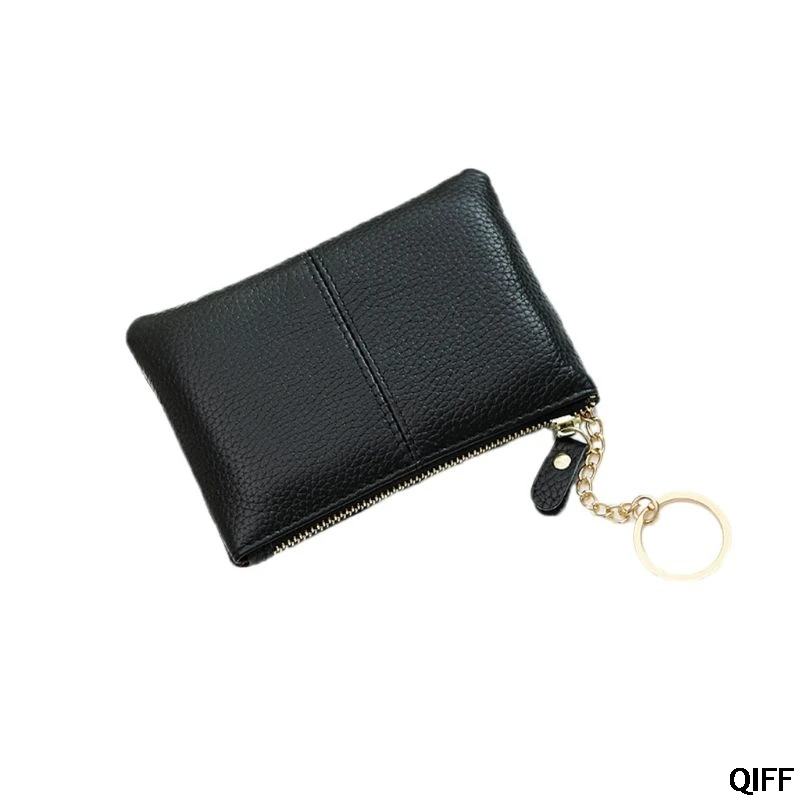 Portable Genuine Leather Coin Card Key Ring Wallet Pouch Mini Purse Zipper Small Change Bag - Цвет: 3TT701527-BK
