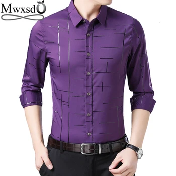 

Mwxsd brand Casual Mens slim fit Shirts Men printed Long Sleeve shirt male dress shirts Scamisa Social Masculina Mens Clothes