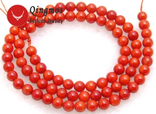 

Qingmos 5-6mm Natural Red Coral Beads for Jewelry Making with Round High Quality Coral Beads for Beadwork Loose Strand 15"-lo206