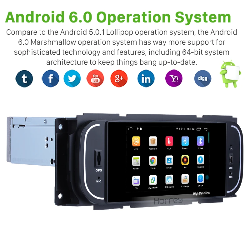 Sale Harfey 5 inch Android 6.0 HD Touchscrenn Car Radio Head Unit For 2001 2002 2003 2004 2005-2007 Chrysler 300M PT Cruiser Sebring 1