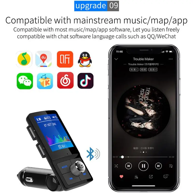 Onever FM Bluetooth Автомобильный передатчик беспроводной Mp3 плеер Hands Free Быстрая зарядка USB зарядное устройство двойной USB Радио модулятор