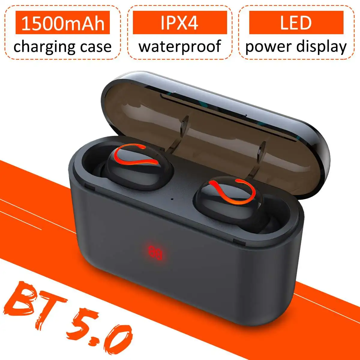 

TWS Wireless bluetooth 5.0 Earphones With Mic Waterproof Sports bluetooth Headset Earbuds 2600mAh Power Bank Charging For Phone