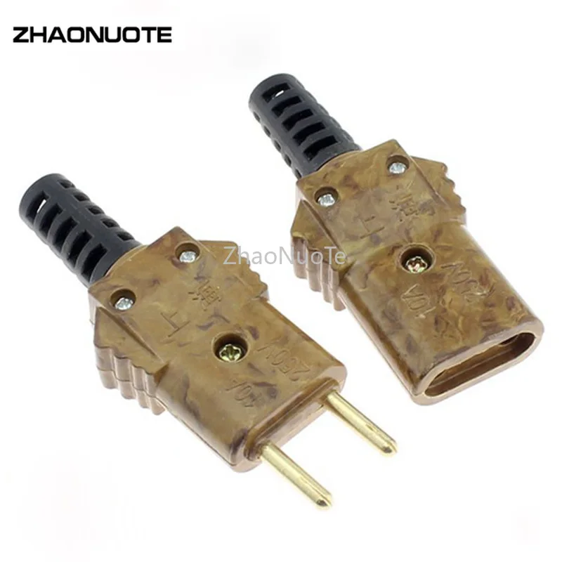 

2pcs Copper Core 10A Bakelite Plug Male and Female Butt Plug Stage Lighting Power Socket Connector