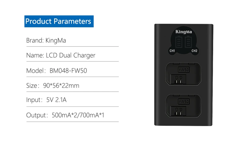 KingMa Смарт ЖК-дисплей двойной Батарея Зарядное устройство и NP-FW50 для sony A6300 A6500 NEX-3 для детей 5, 6, 7, A5100 7Rm2 5100 QX1 RX10M2 фотоаппаратов моментальной печати 7S a7m2 A7r2 s2