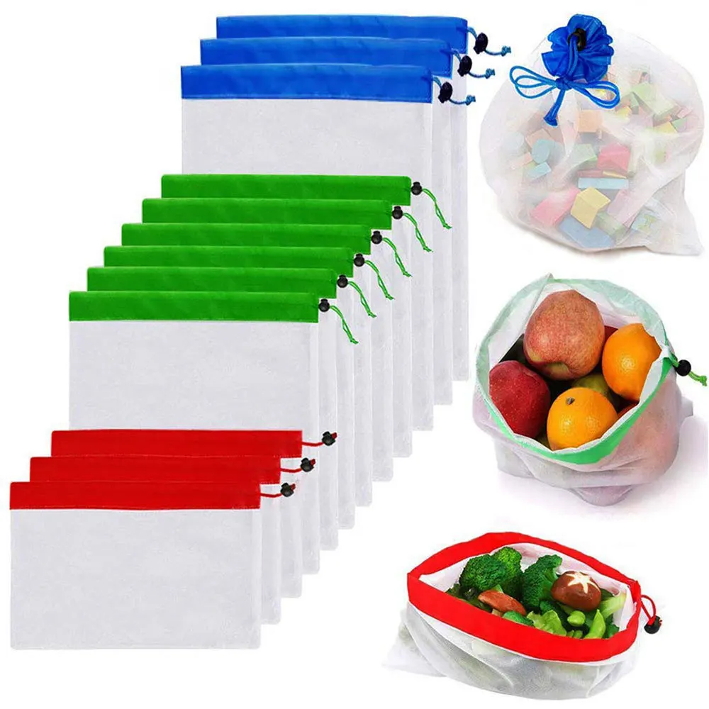 

12pcs Reusable Mesh Produce Bags Washable Eco Friendly Bags for Grocery Shopping Storage Fruit Vegetable Toys Sundries