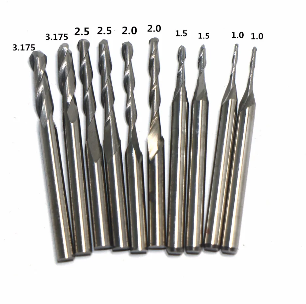 

10Pcs/Set 3.175mm Shank Carbide Ball Nose End Mill CNC Engraving Router bit milling cutting 1.0mm,1.5mm, 2.0mm, 2.5mm, 3.175mm
