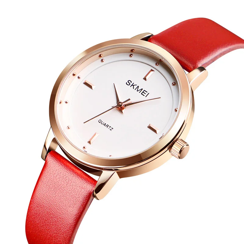 

SKMEI New Leather Strap Ladies Watch Simple Dial Ladies Quartz Clock Colorful Freestyle Watch Women Relogio Feminino 1457