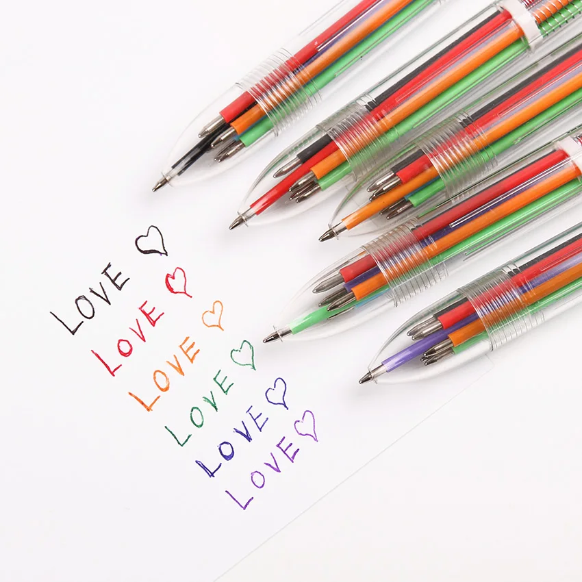 

DIY Creative New Writing Colorful Multi Color Ballpoint Pens Cute 6in1 Colors Office School Stationery Promotion Gift