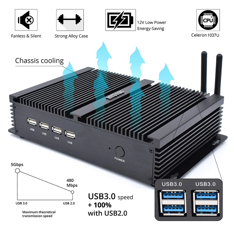 HYSTOU промышленных ПК Intel Core i5 3317u 1037u 1007u Mini PC Windows 10 TV Box HDMI VGA Dual LAN 4 RS232 8 USB прочный ПК pfsense