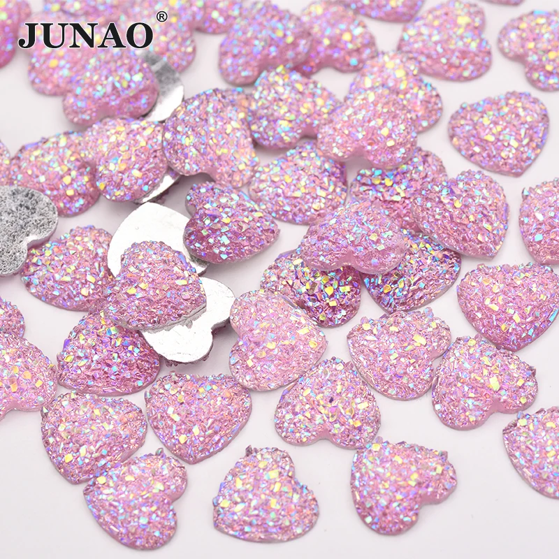 JUNAO, 12 мм, 100 шт, блестящие серебряные стразы в форме сердца, аппликация с плоским основанием, кристаллы, полимерные камни, Стразы для украшения