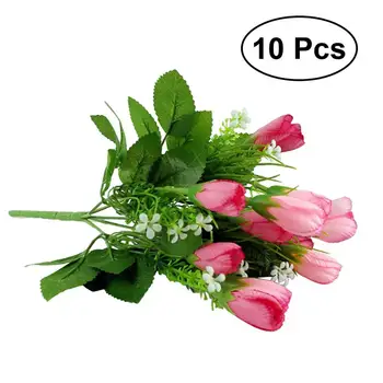 

BESTOYARD 10 PCS Artificial Tulip False Faux Silk Flower Bouquet Simulation Fake Flowers for Home Wedding Party Decoration