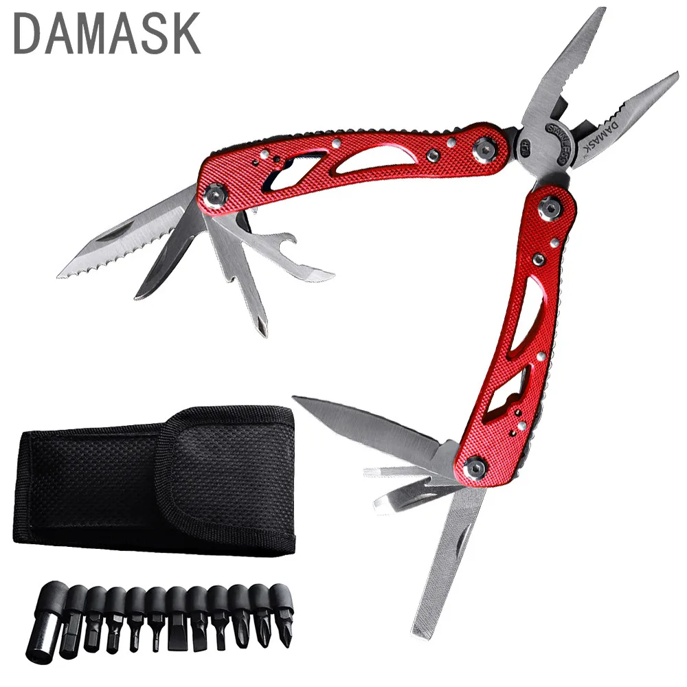 

Damask Multifunctional Outdoor & Household Folding Pliers EDC Pocket Electrician Pliers With Camping Knife & Screwdriver Bits